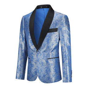 One Button Print Slim Fit Casual Blazer Blue