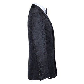 Men's Floral Jacquard Dress Suit Jacket Printed Tux Blazer Black