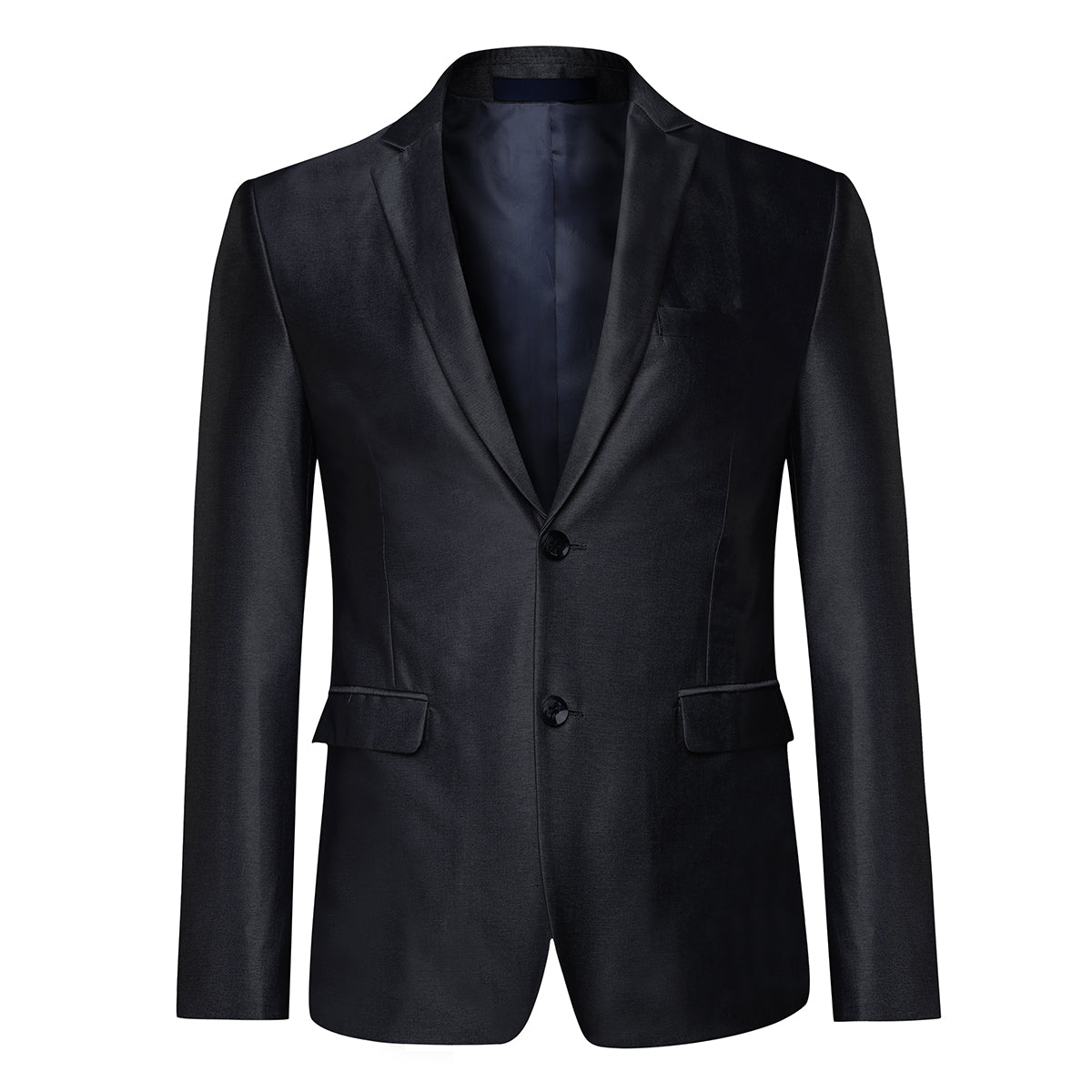 Slim Fit 2 Piece Suit 2 Button Formal Business Wedding Solid Suits Bright Black