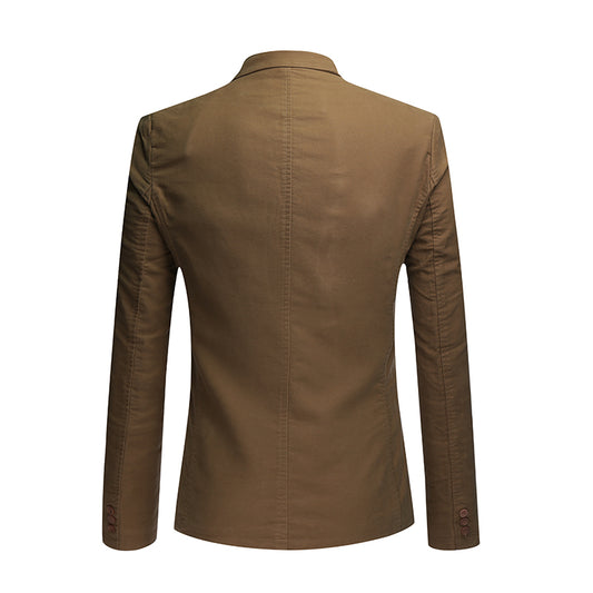 Cotton Dark Khaki Jacket Two-Button Casual Blazer - Cloudstyle