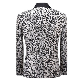 Leopard Print Slim Fit Casual Blazer Silver