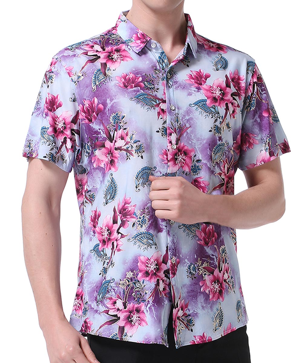 Slim Fit Floral Style Shirt Red Flower