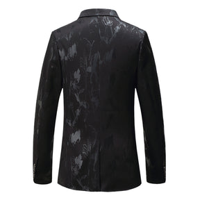 Men's Printed Single Breasted Slim Fit Blazer Black