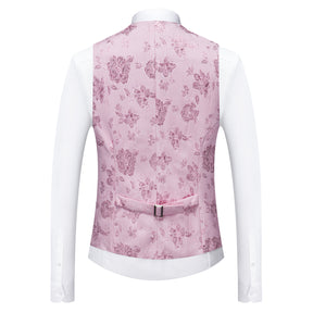 3-Piece Mens Floral Suit Slim Fit 1 Button Shawl Collar Suit Pink