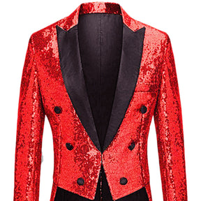 Men's Sequined Show Dress Swallow-Tailed Coat Red