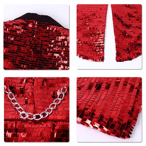 Red Shiny Sequin Party Swallowtailed Coat