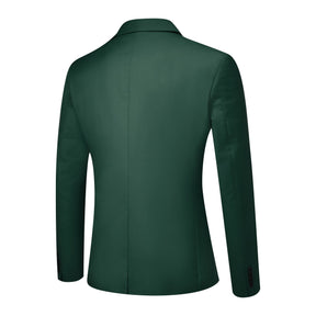 3-piece Men's Solid Color Notched Lapel Back Center Vent Suit Green