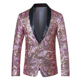 Slim Fit Wedding Sequin Floral Blazer Pink