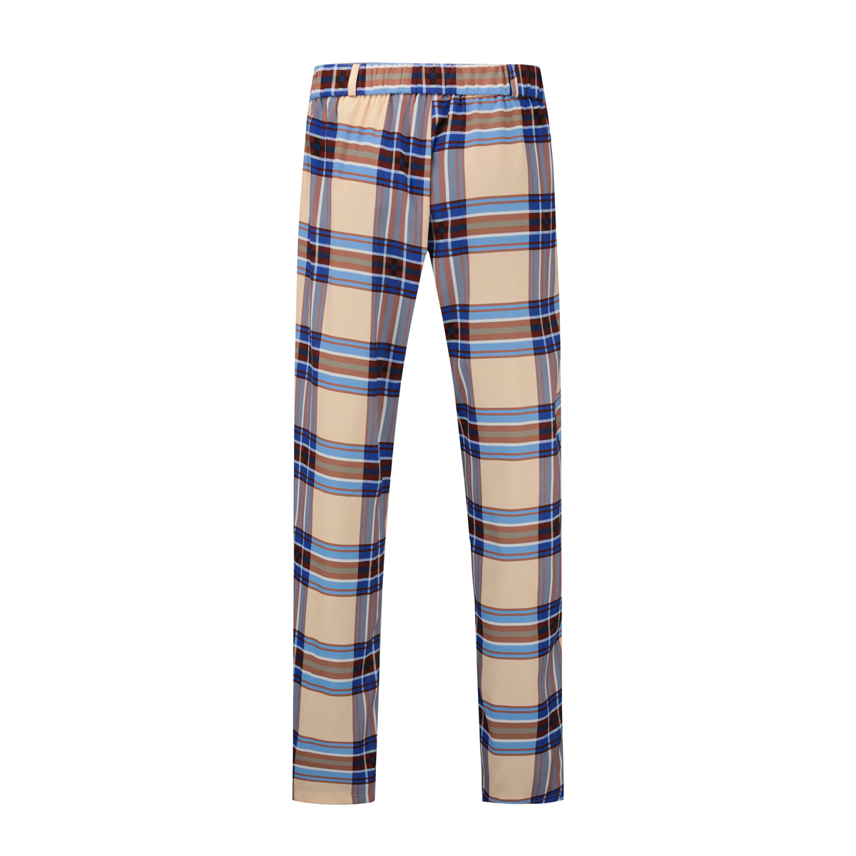 Men's Plaid Print Straight Casual Trousers Khaki