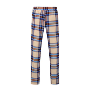Men's Plaid Print Straight Casual Trousers Khaki