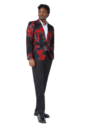 Slim Fit Red Flame Printed Blazer
