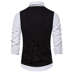 Slim Fit Plaid Double Breasted Vest Black