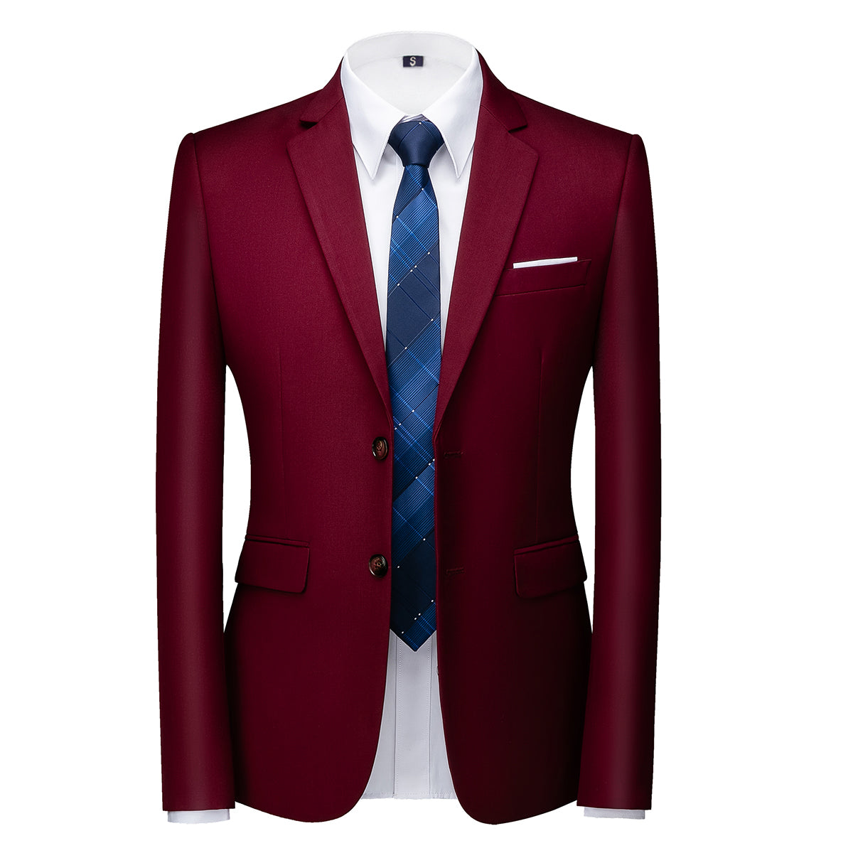 Men's Two-Button Back Slit Lapel Collar 3-Piece Suit Wine Red