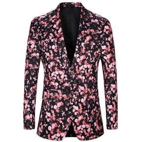 Pink Sakura Print Slim Fit Blazer