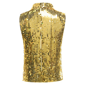 Mens Gold Sequin Show Slim Fit Vest