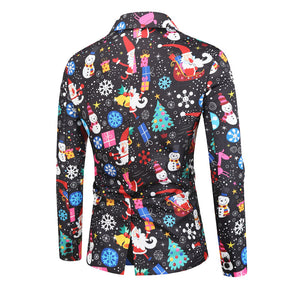 Men's 3-piece Christmas Print Suit Black