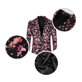 Pink Sakura Print Slim Fit Blazer