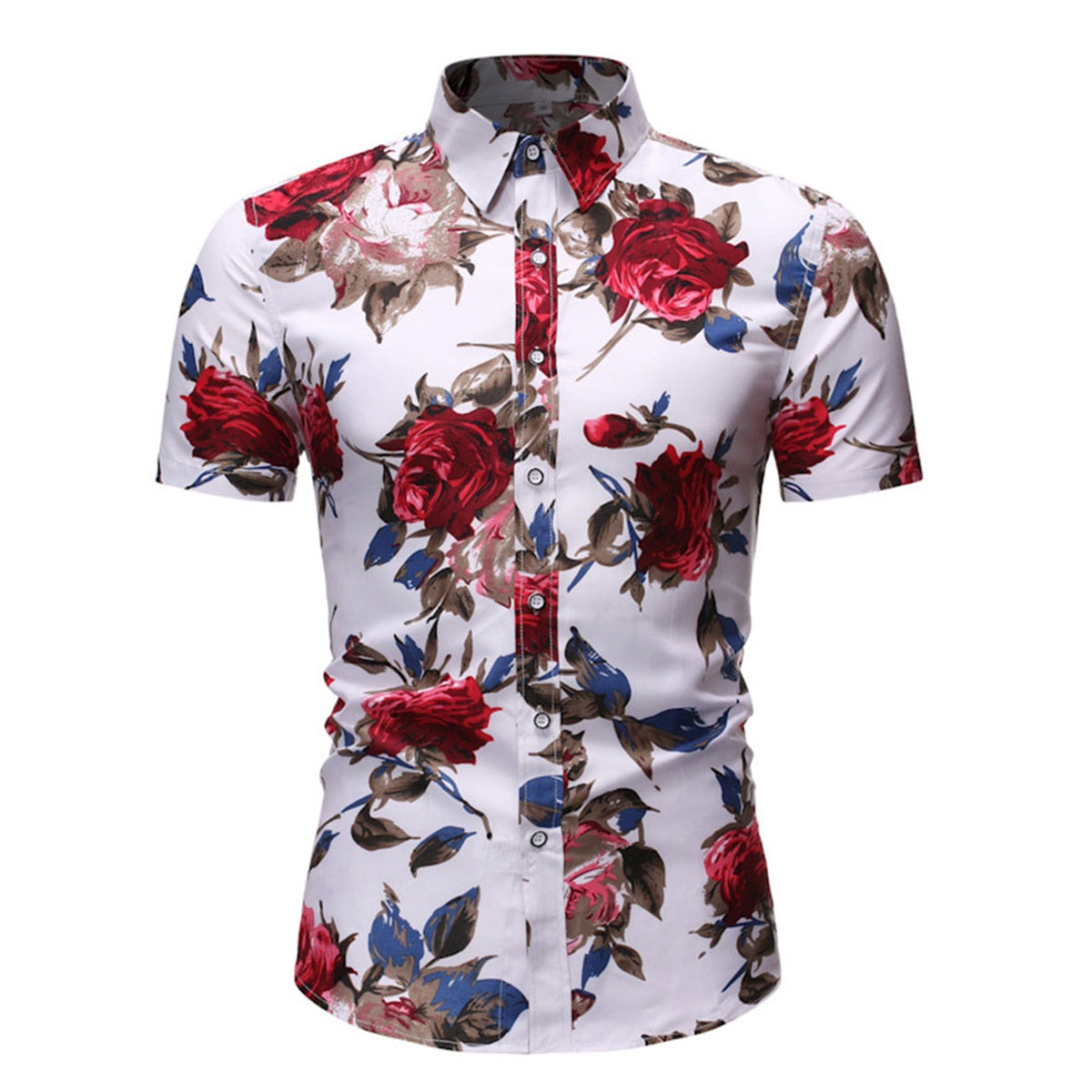 2-Piece Hawaii Red Floral Print Style Summer Suit White