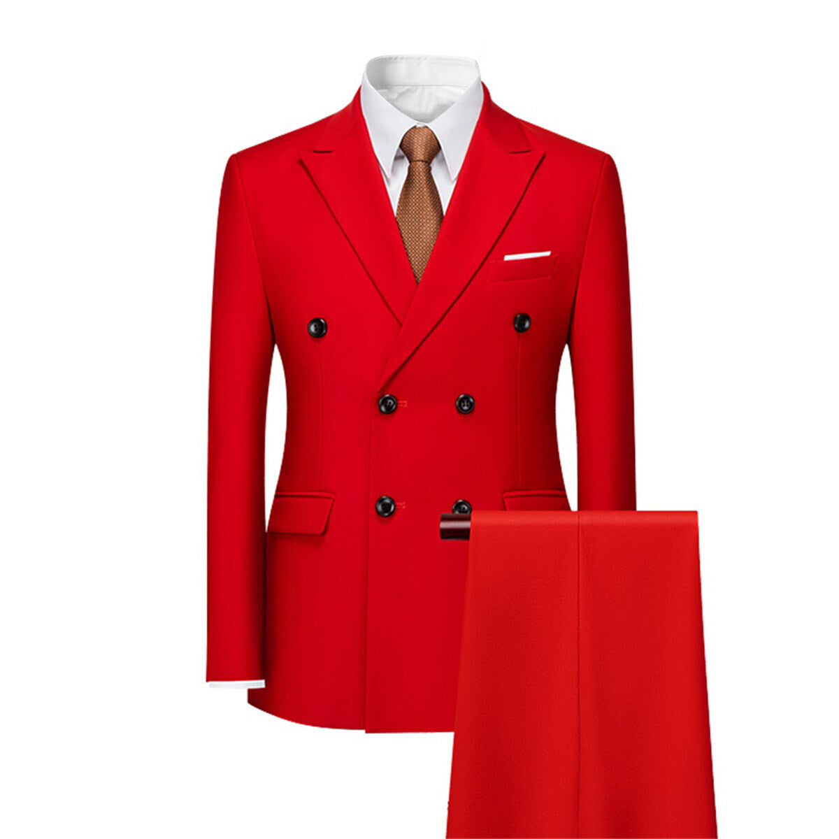 Men's Solid Color Double Breasted Business Suit Red