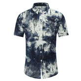 Men's Slim Fit Multicolor Flower Print Short Sleeve Shirt