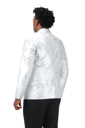 Men's Floral Suit Jacket Printed Blazer White