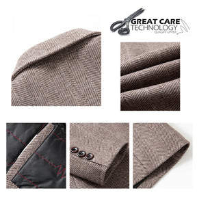 Men's Wool Coats Slim Fit Padded Winter Trench Overcoat Brown