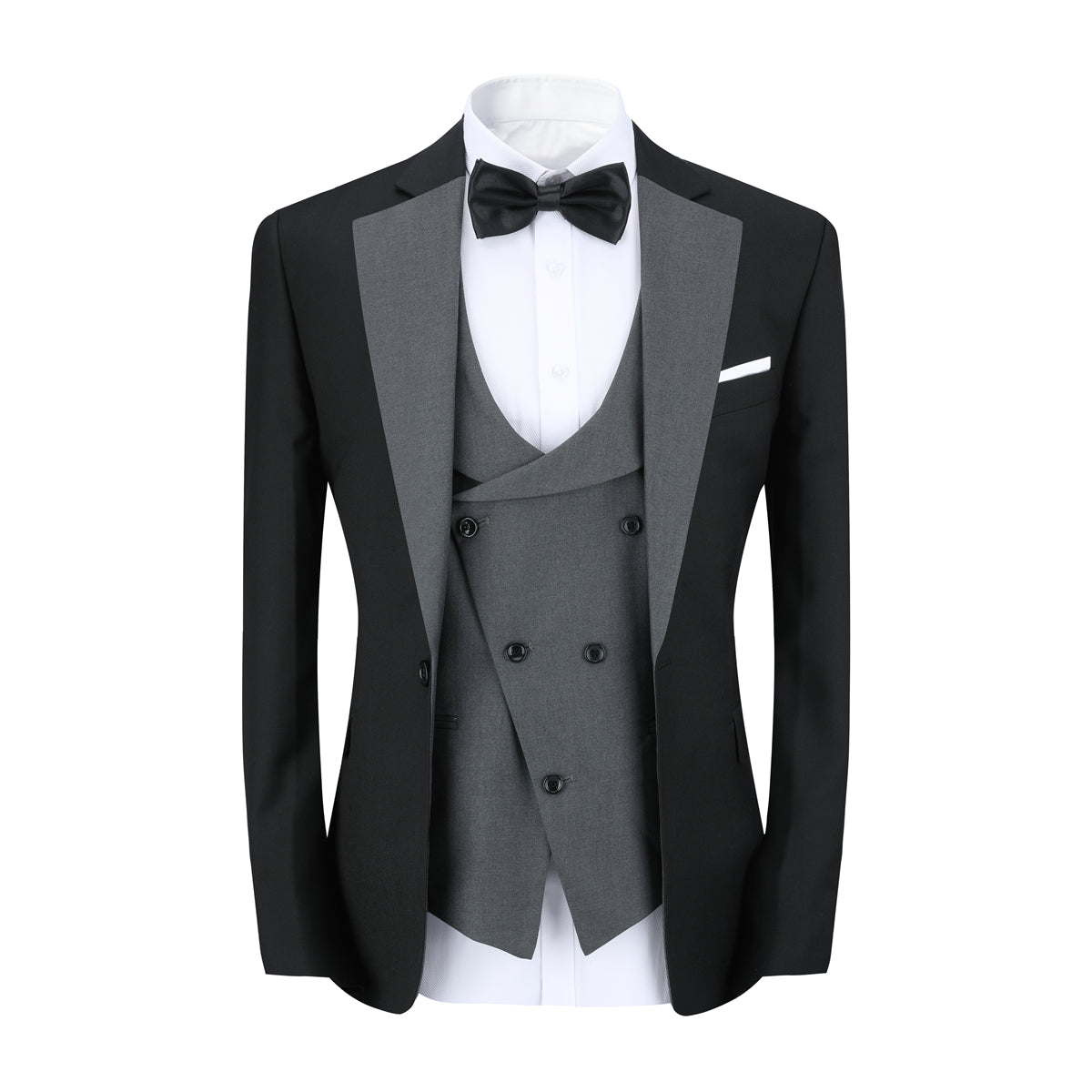 Men's 3-Piece Fashion One Button Color-Blocking Suit Grey - Cloudstyle
