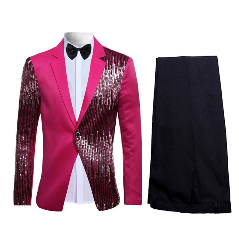 Prom Stylish Sequin Suit 2-Piece Pink Suit