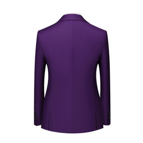 Men's Solid Color Double Breasted Business Suit Purple