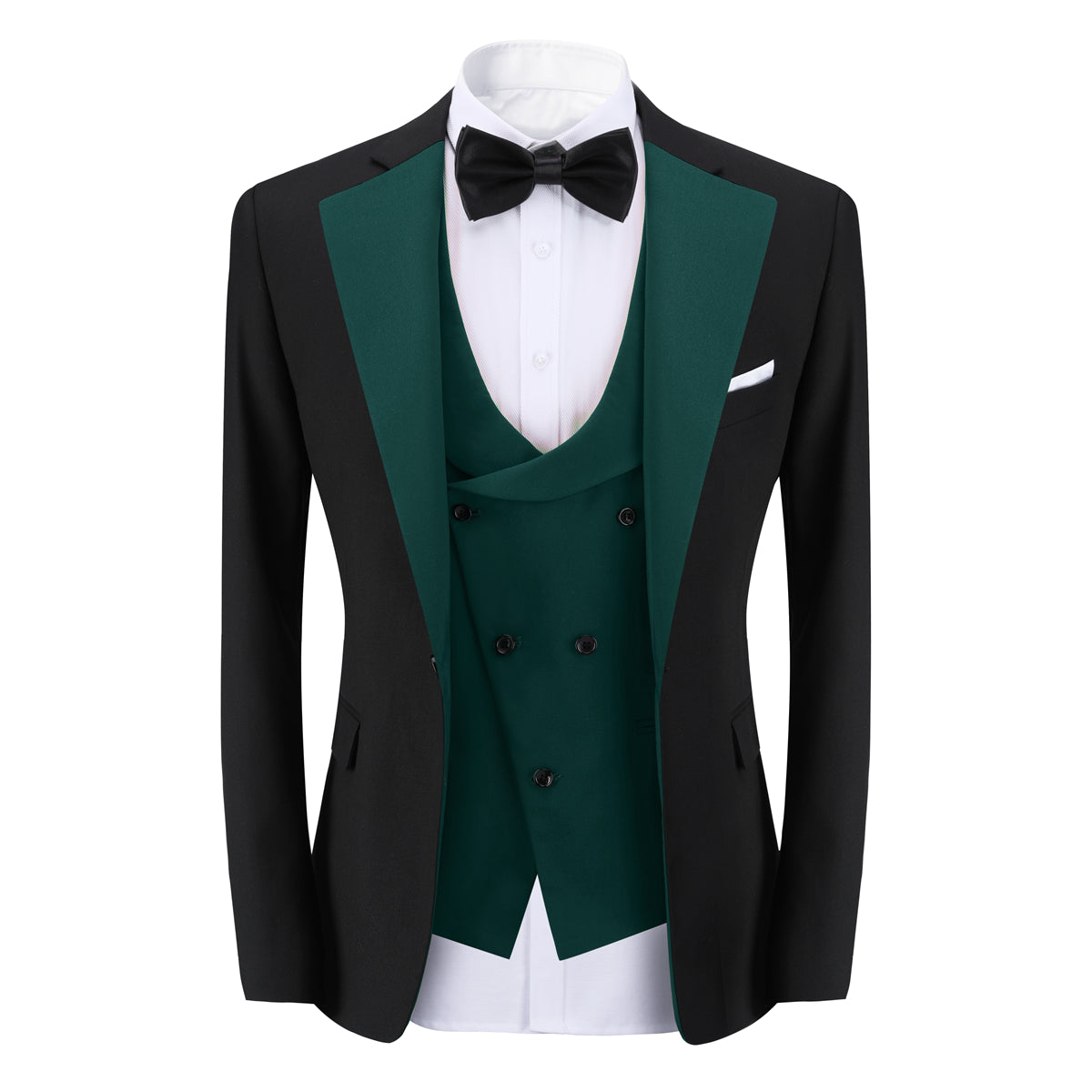 Men's 3-Piece Fashion One Button Color-Blocking Suit Dark Green - Cloudstyle