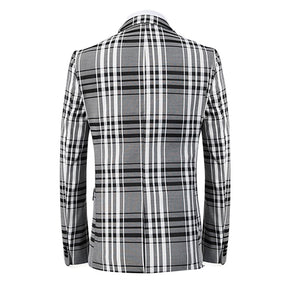 3-Piece Slim Fit Casual Suit Plaid Grey Suit