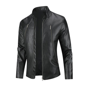 Men's Leather Jacket Casual Zip Up Motorcycle Outwear Black 2