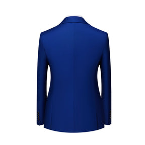 Men's Solid Color Double Breasted Business Suit Blue