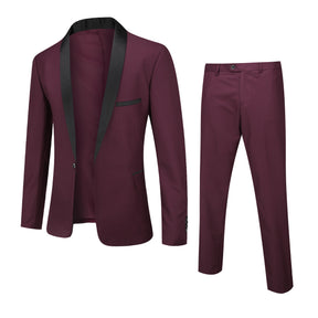 2-Piece Slim Fit One Button Casual Wine Red Suit