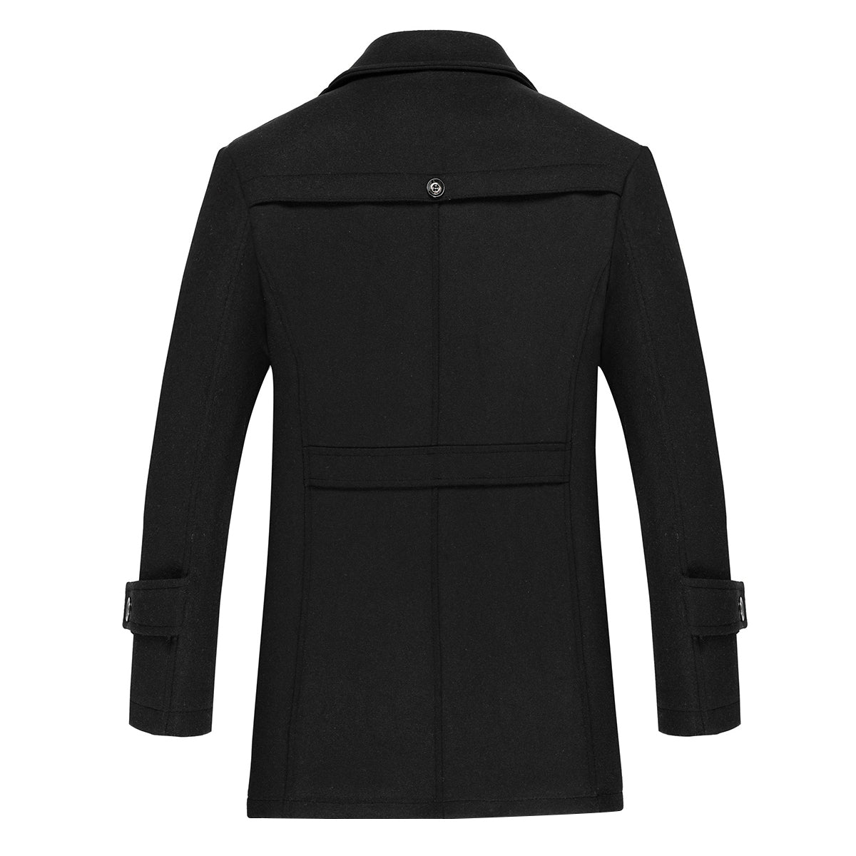 Men's Thick Solid Color Lapel Casual Coat Cotton Black
