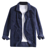 Men's Solid Color Lapel Velvet Shirt Dark Blue