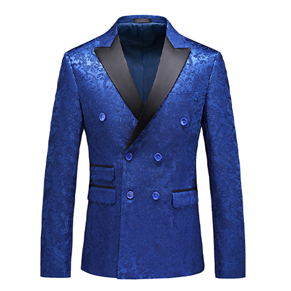 Men's Color Block Print Double Breasted Suit Blue