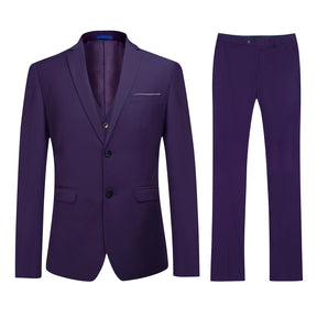 3-Piece Casual Two Button Suit Slim Fit Suit Purple