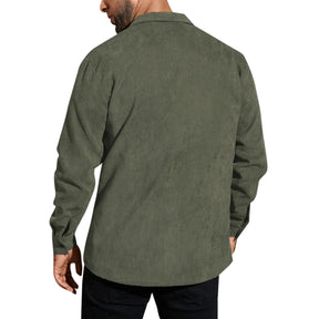 Men's Solid Color Lapel Velvet Shirt Green