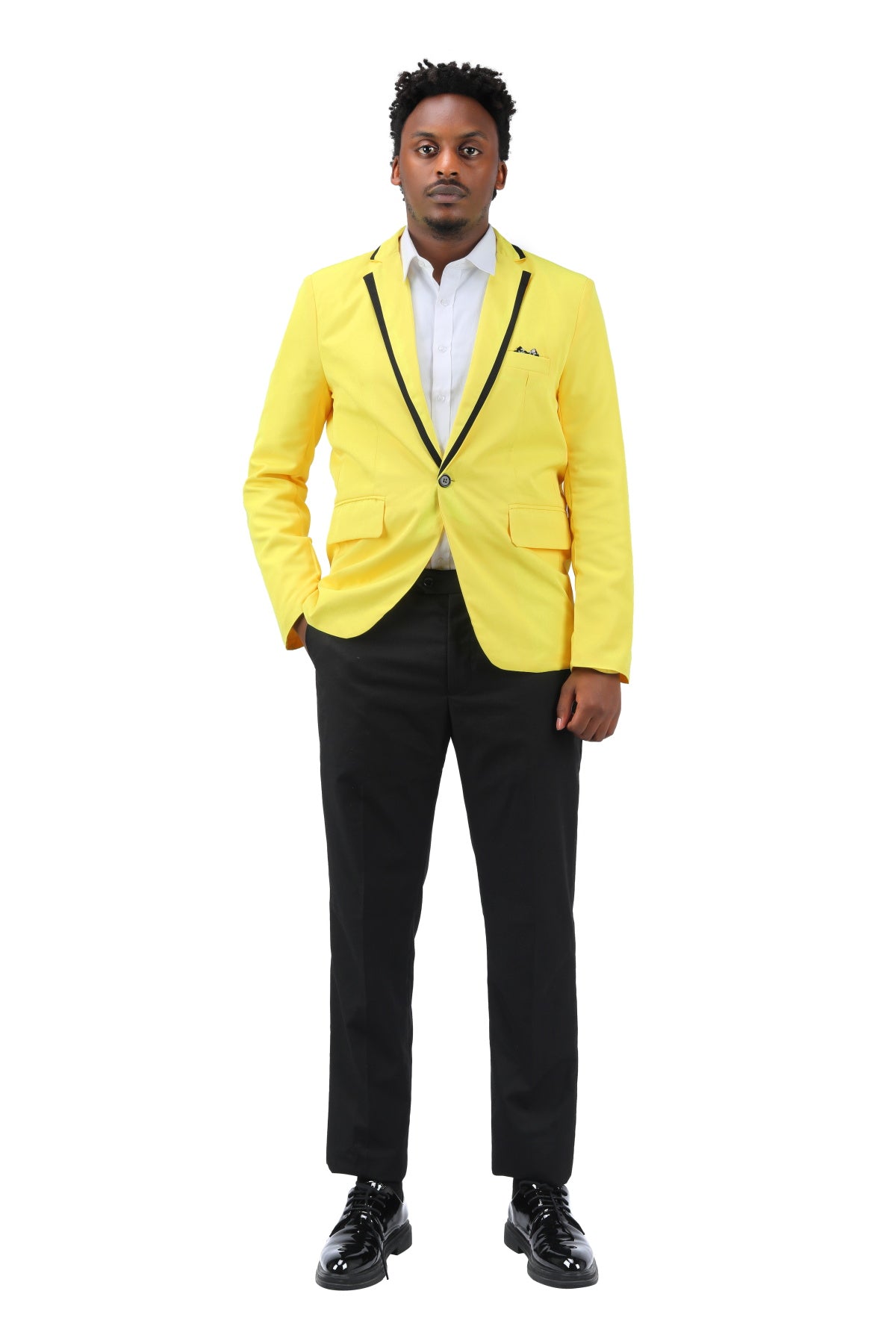 Men's One Button Solid Color Casual Blazer Yellow