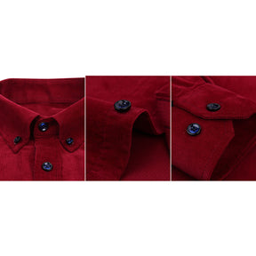 Men's Square Collar Solid Color Autumn Thickened Shirt Red
