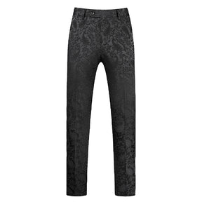 Men's Color Block Print Double Breasted Suit Black