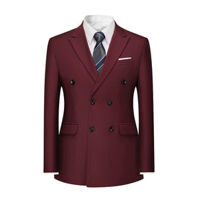 Men's Solid Color Double Breasted Business Suit Wine Red