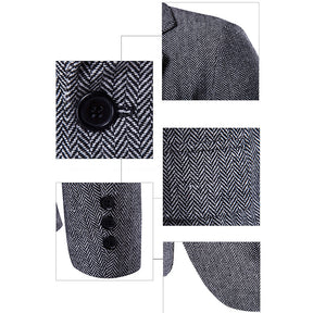 Mens Casual Suit Blazer Slim Fit Herringbone Tux Jacket Grey