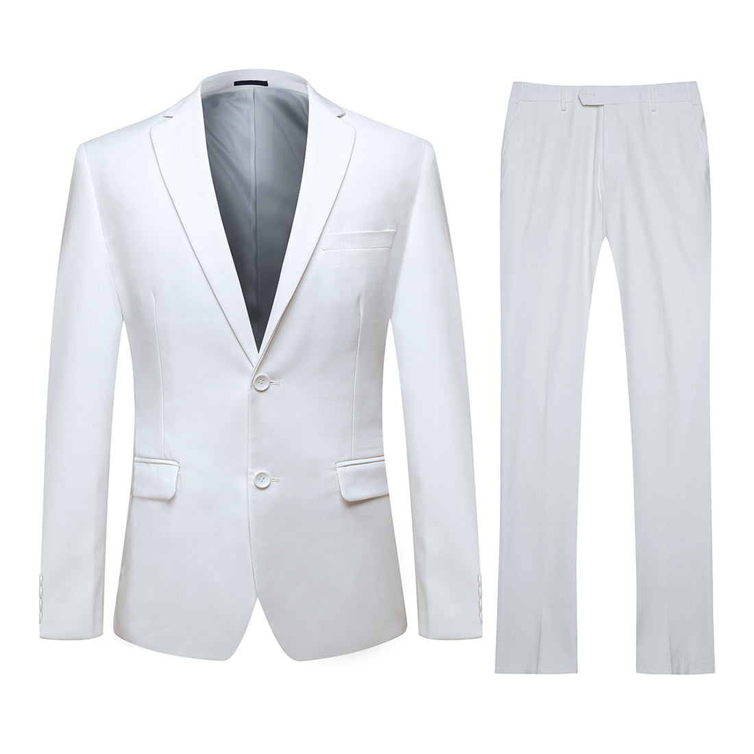 Slim Fit 2 Piece Suit 2 Button Formal Business Wedding Solid Suits White