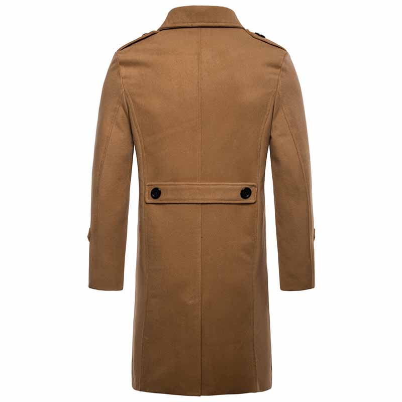 Men's Coat Long Slim Fit Winter Coat Solid Color with Flap Collar Brown