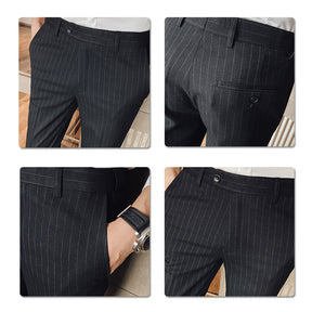 Men's Stripe Pants Casual Slim Fit Trousers Dress Pants