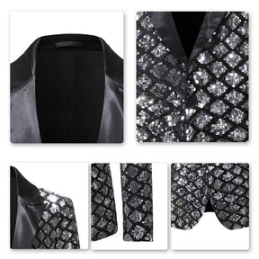 Slim Fit Diamond Check Black Blazer Metal Sequins