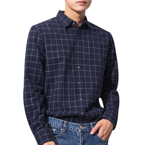 Slim Fit Plaid Cotton Shirt Navy