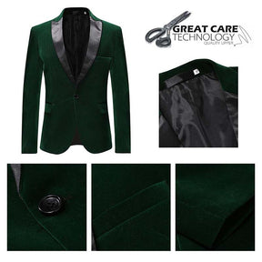 Green Velvet Fashion Blazer Pleuche Tuxedo Jacket